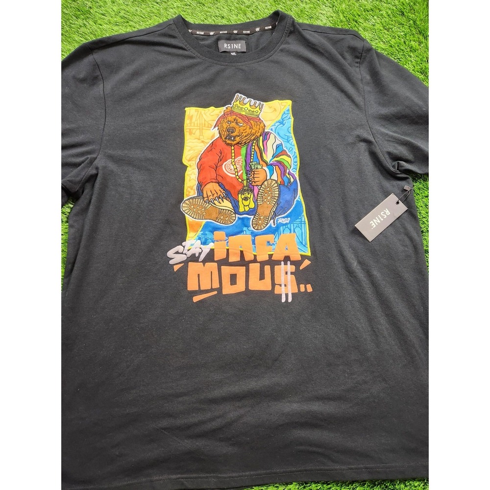 RS1NE Shirt Mens 3XL Black Bear Streetwear Hip Hop Graphic Stay Infa Mou$e Tee